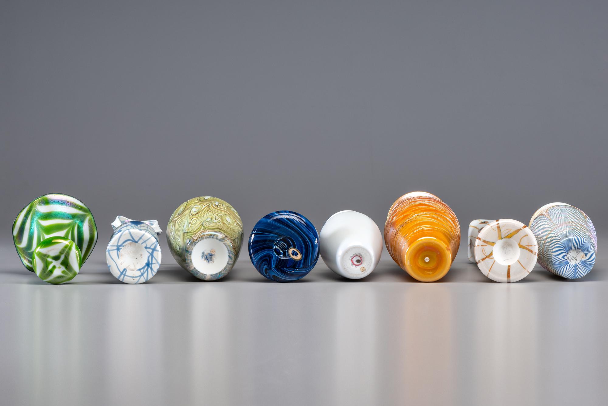 Eight American Art Glass Vases