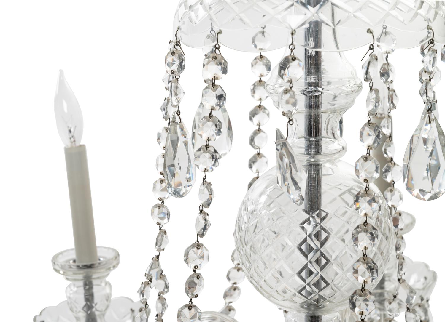 A George III Style Cut Glass Six-Light Chandelier