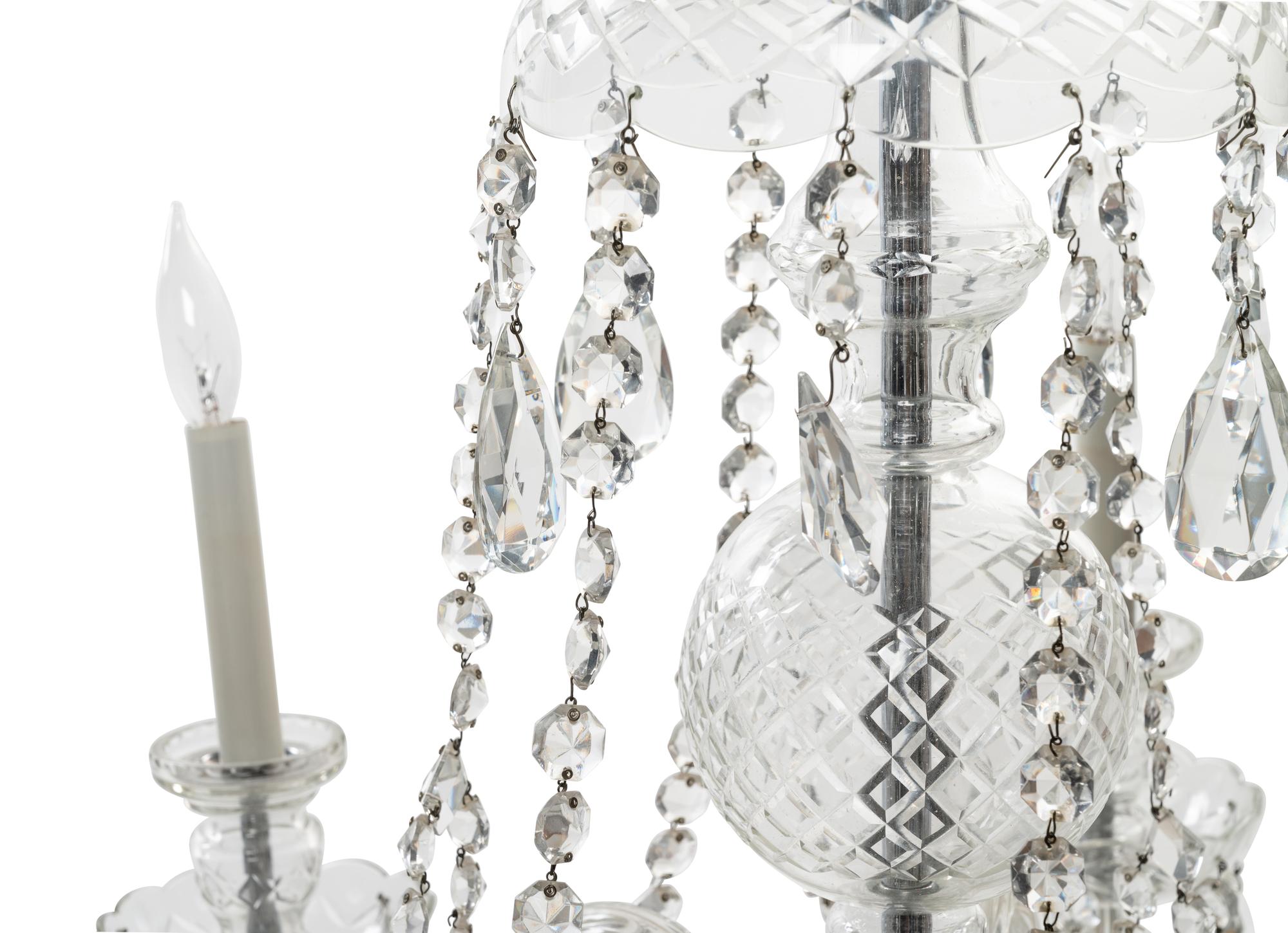 A George III Style Cut Glass Six-Light Chandelier
