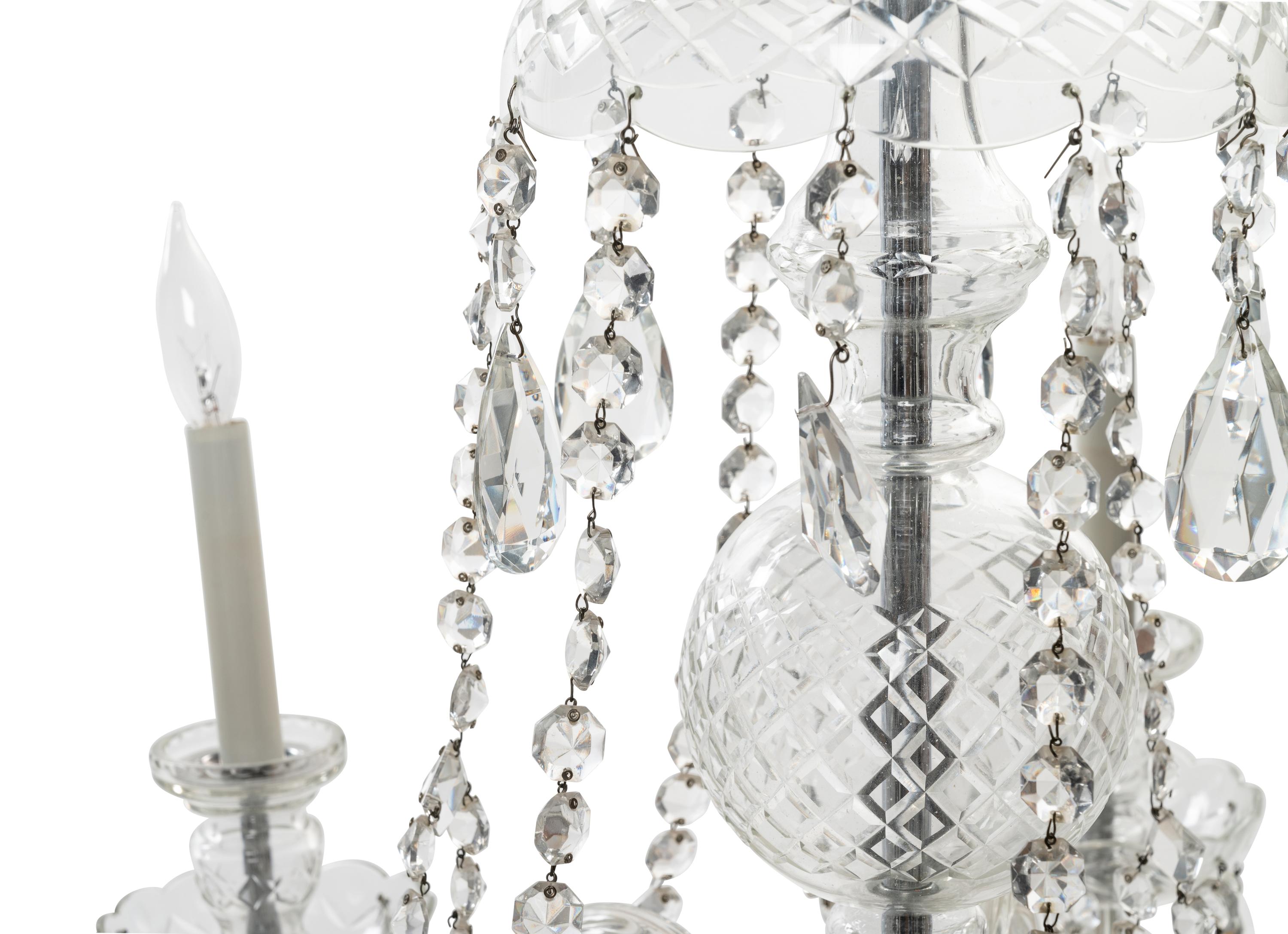 A George III Style Cut Glass Six-Light Chandelier