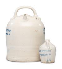 Two Dustman Pottery Stenciled Harvest or Field Jugs