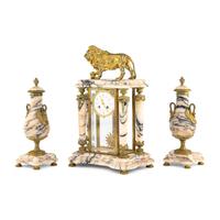 A French Gilt Bronze and Marble Clock Garniture
