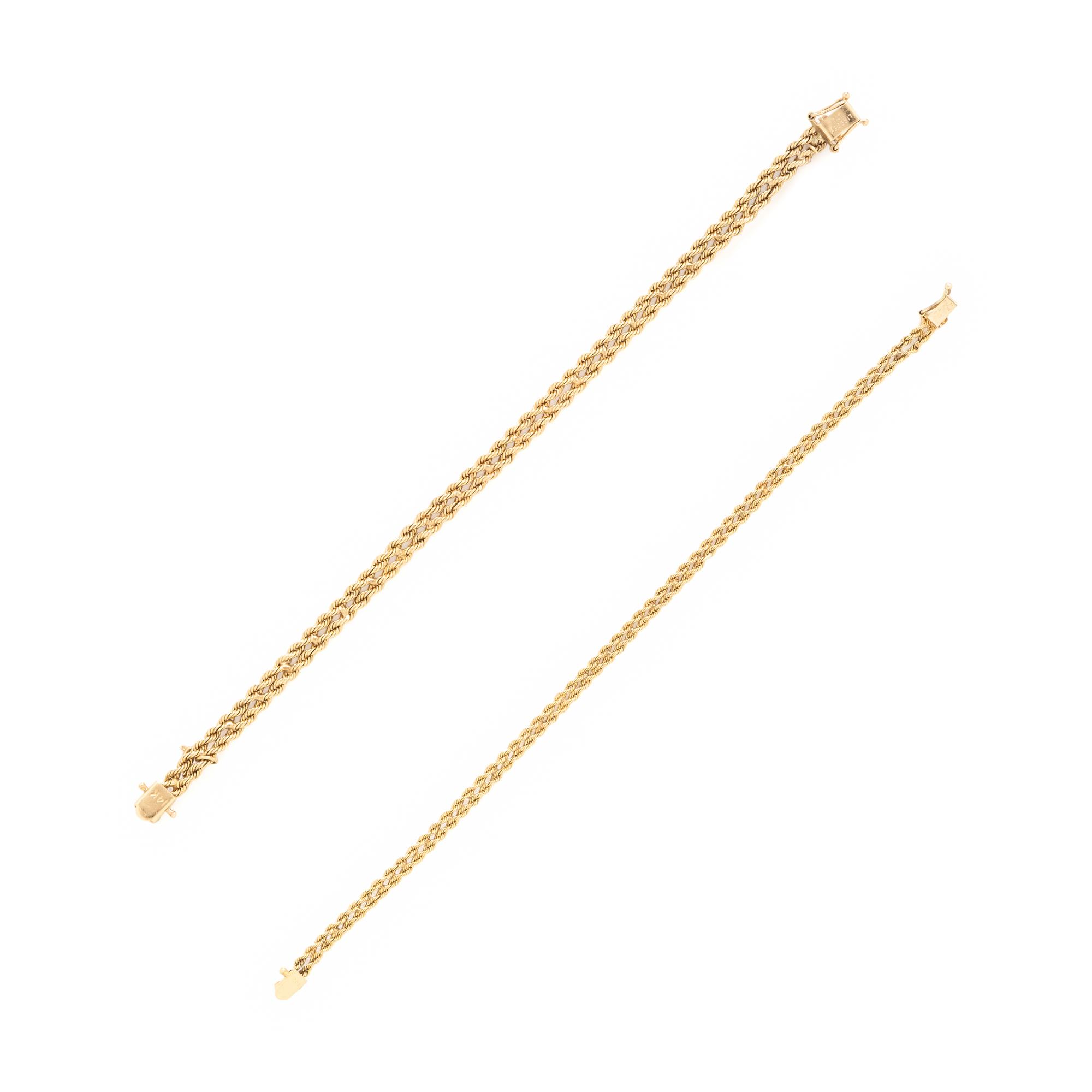 Two Yellow Gold Double Strand Rope Link Bracelets