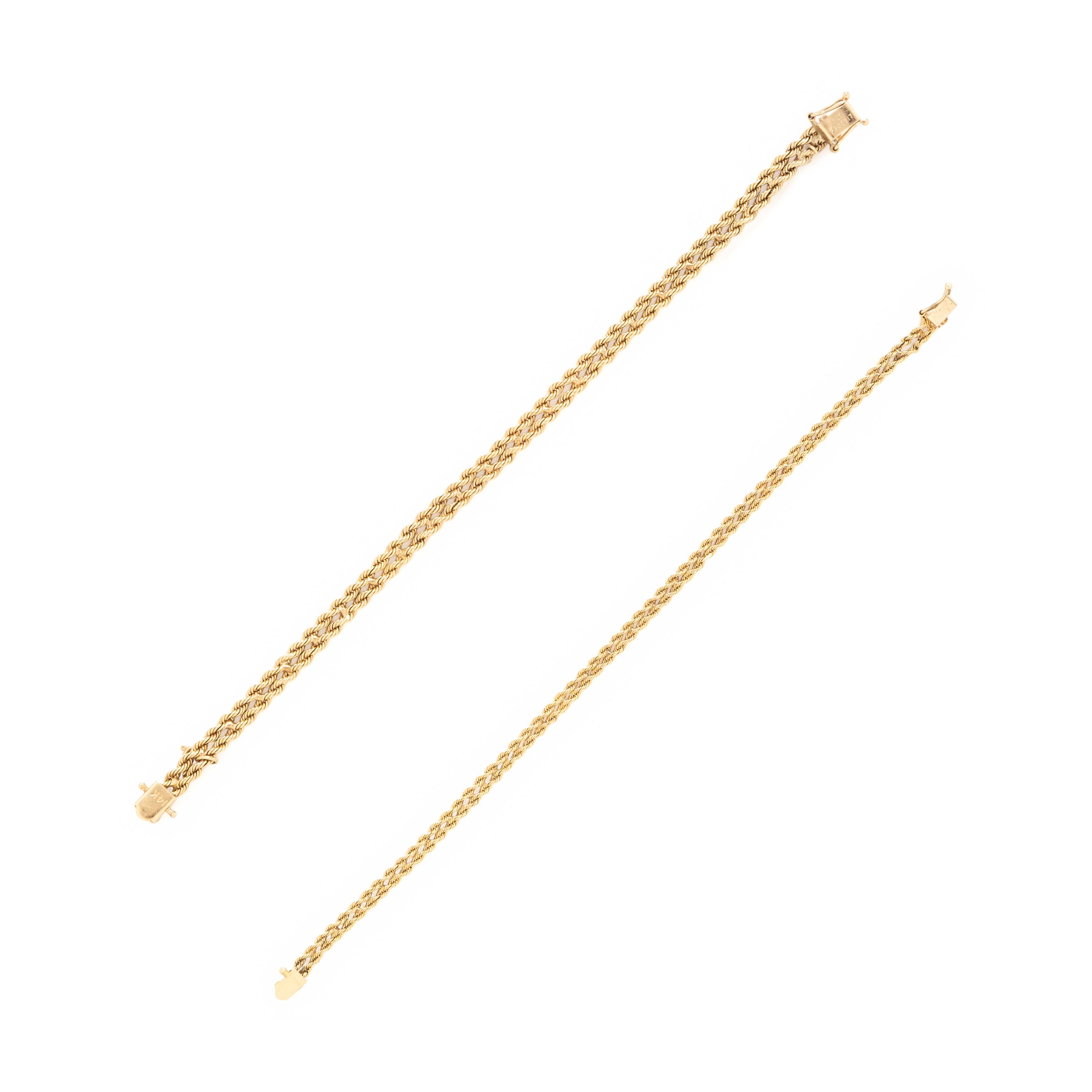 Two Yellow Gold Double Strand Rope Link Bracelets