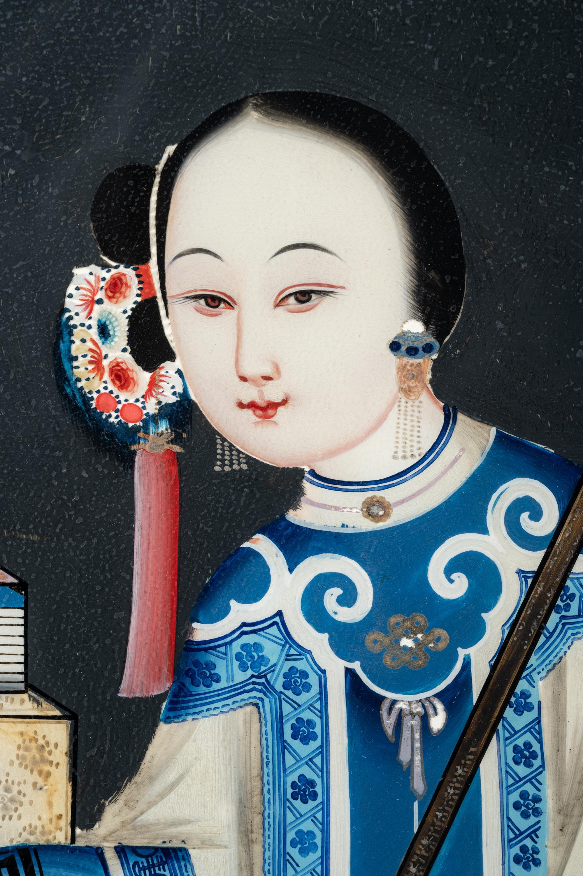 Two Chinese Export Reverse Glass Paintings