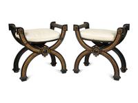 A Pair of Continental Cast Iron and Parcel Gilt Curule-form Tabourets — 19TH/20TH CENTURY