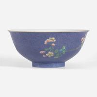 A Chinese blue sgraffito-ground famille rose "Peony” bowl 粉彩牡丹碗 Qianlong six-character seal mark ?????