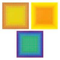 Julian Stanczak (American/Polish, 1928–2017) — A group of three screenprints ( Let it Be Orange; Yellow Filtration; Conferring Blue), 1981