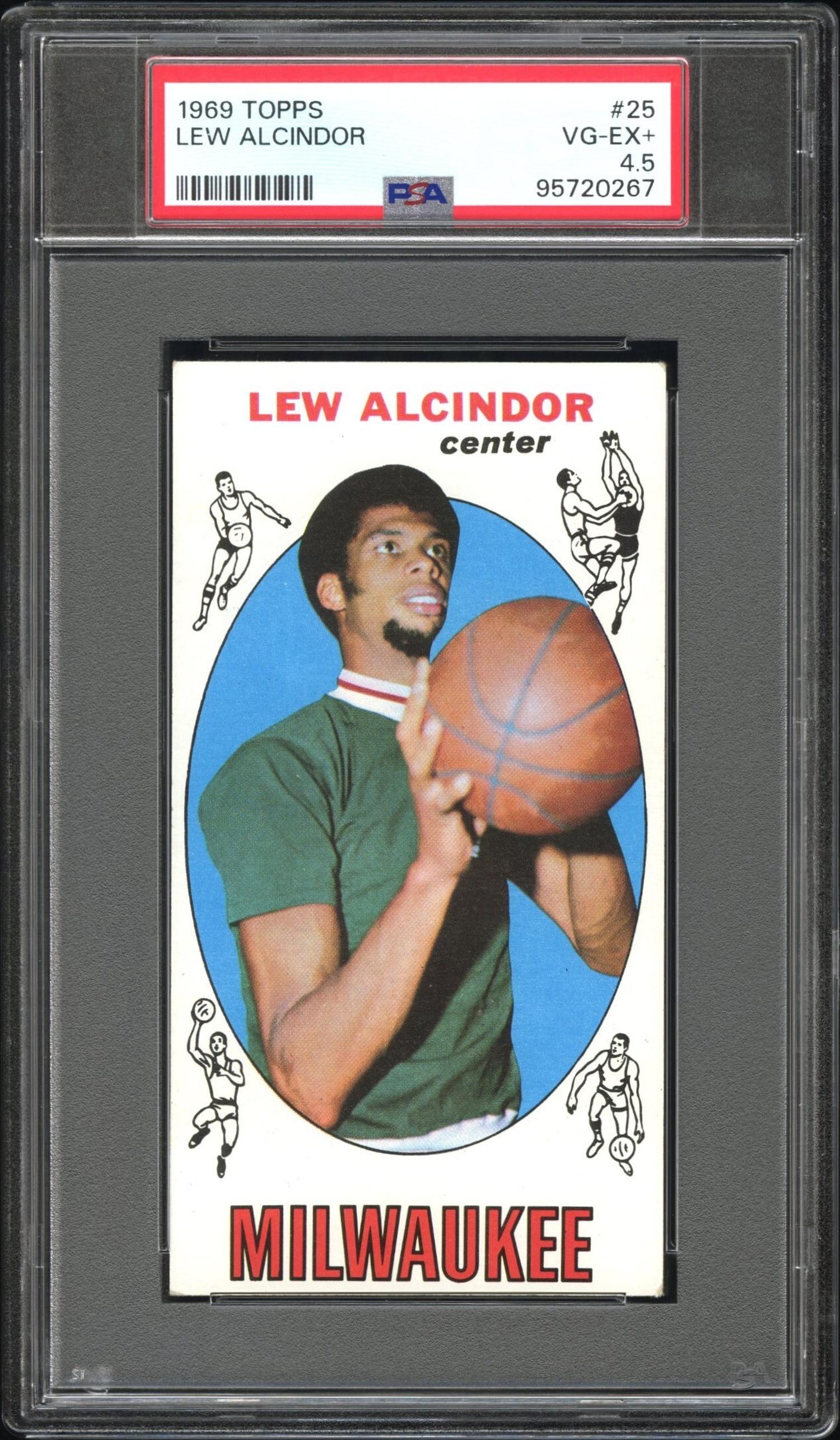 A 1969 Topps Lew Alcindor / Kareem Abdul-Jabbar Rookie Baseball Card No. 25 (PSA 4.5 VG/EX+)