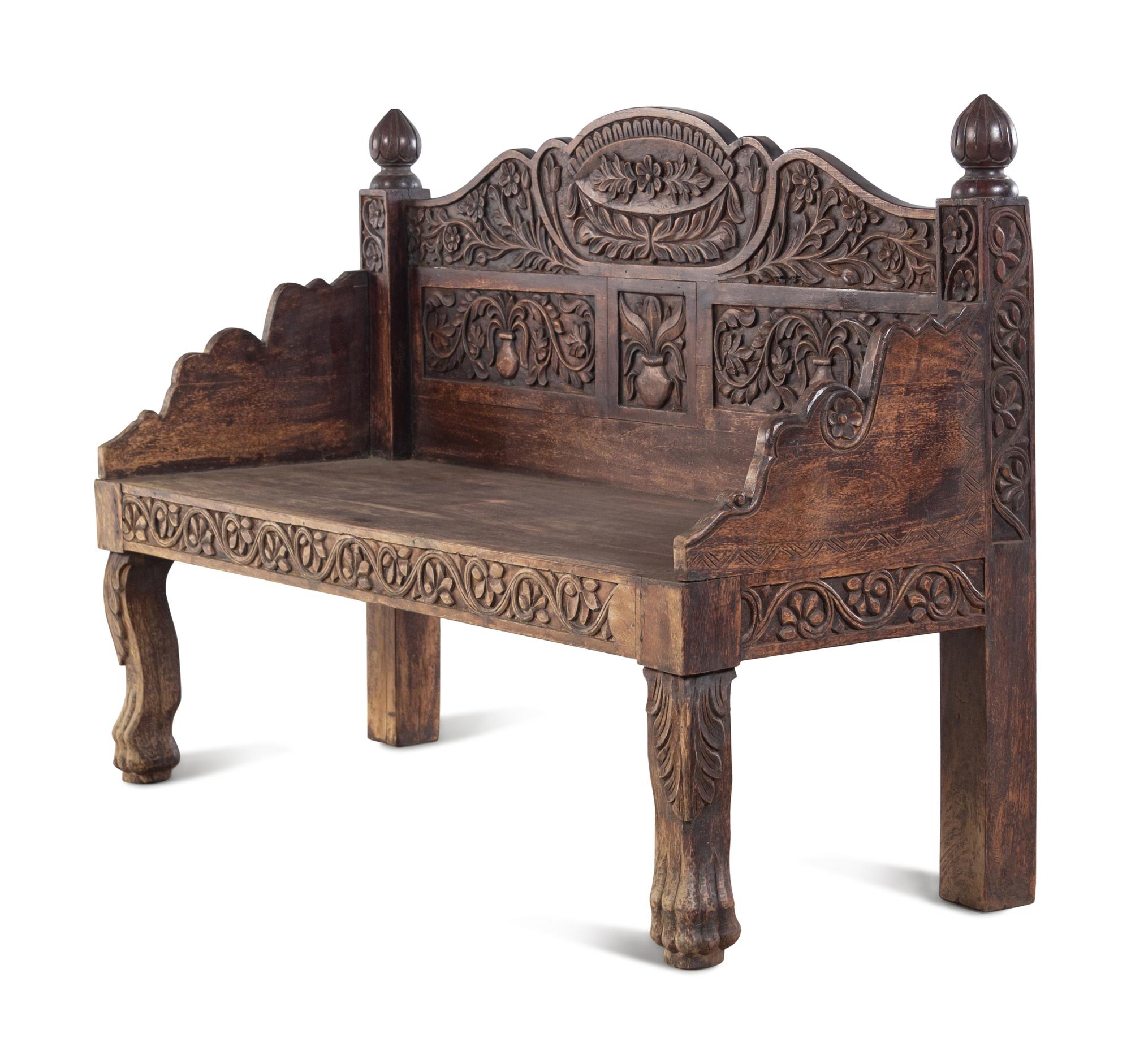An Indian Carved Wood Bench