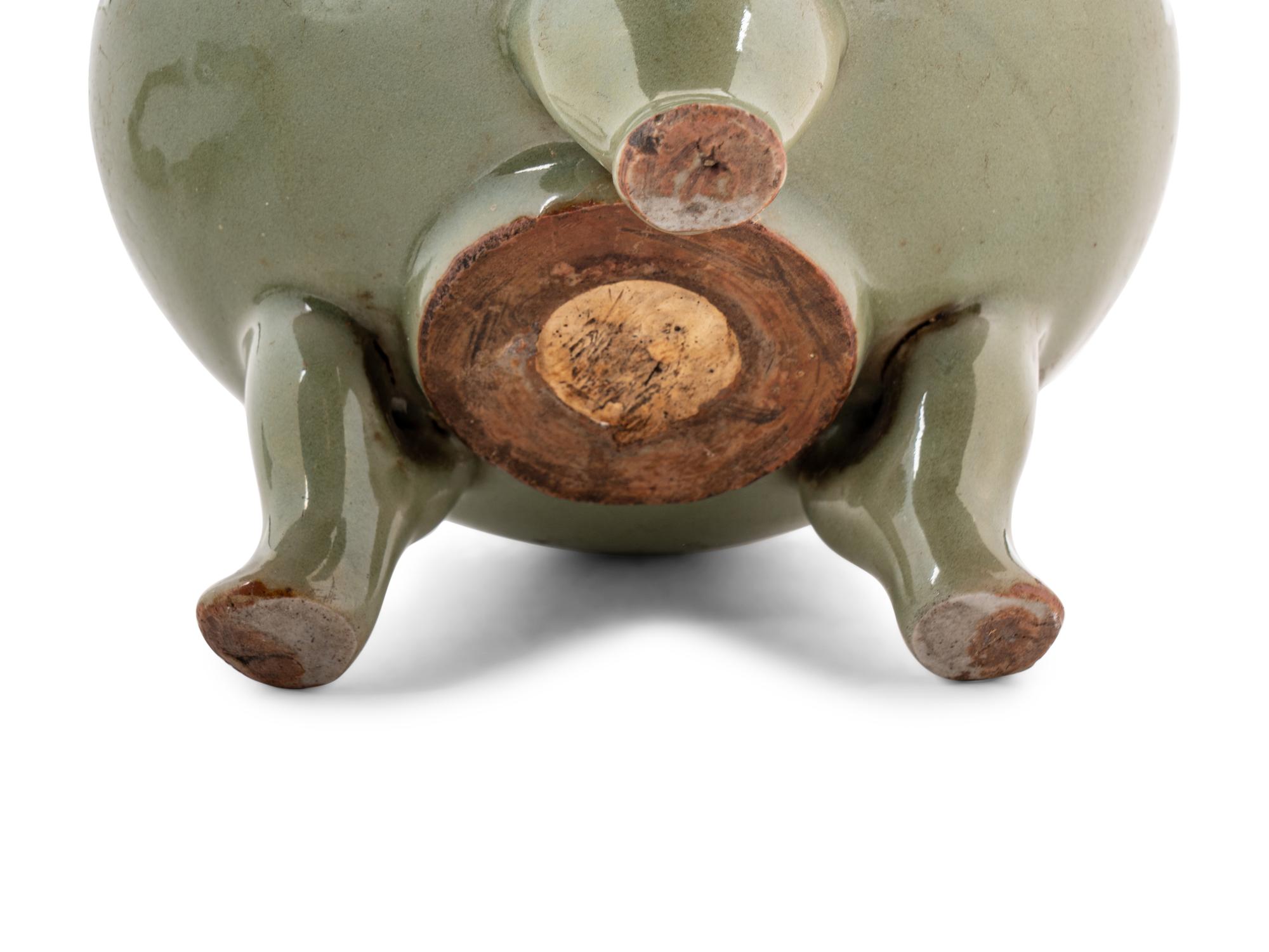 A Chinese Longquan Celadon Glazed Porcelain Tripod Censer