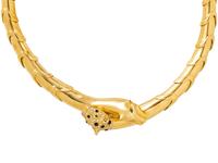 YELLOW GOLD, DIAMOND, EMERALD AND ENAMEL LEOPARD NECKLACE
