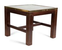 A Pair of American Reverse-Painted Glass Top and Brass Inlaid Side Tables — 20TH CENTURY