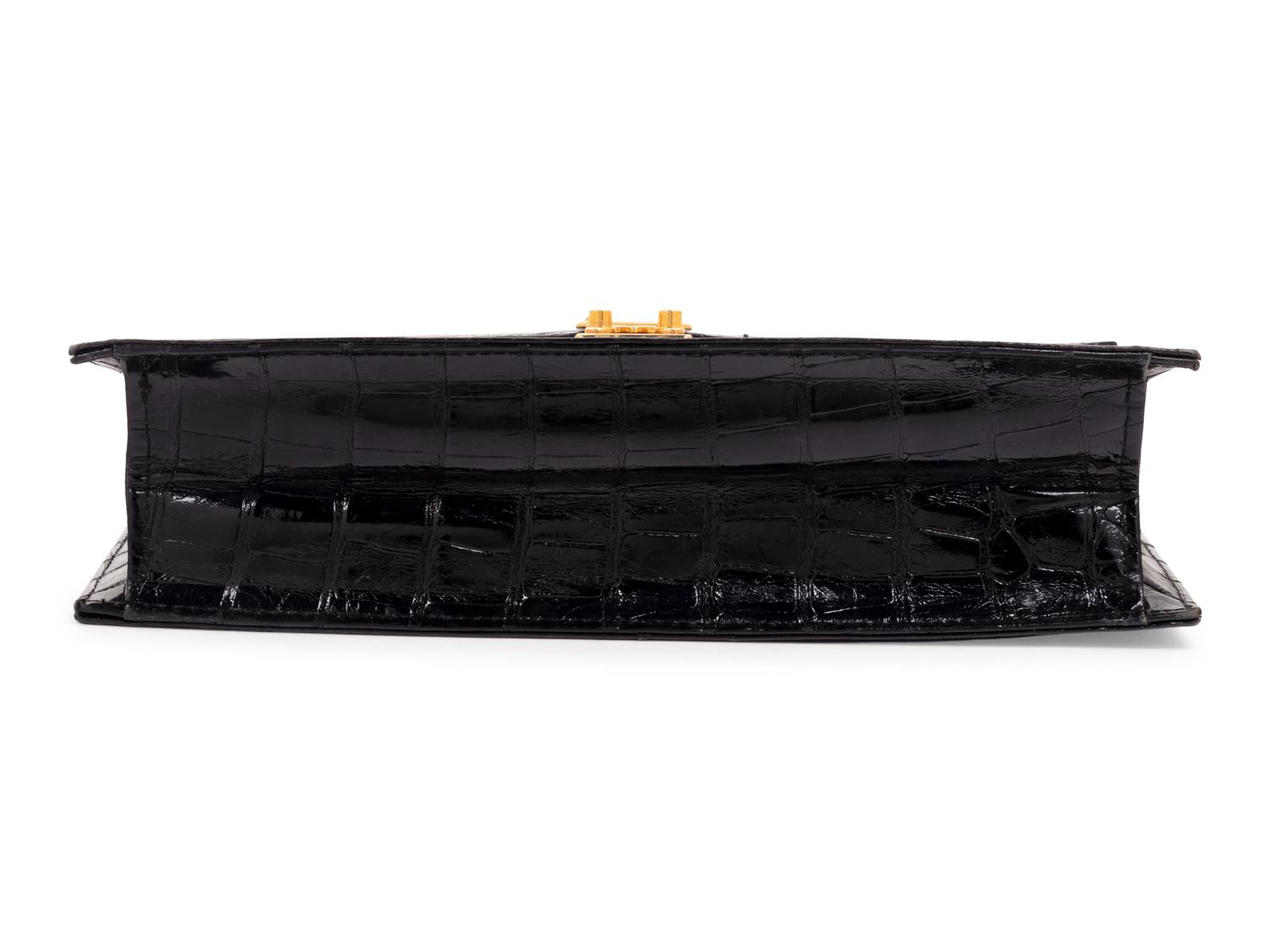 Lana Marks Black Alligator Envelope Hand Bag