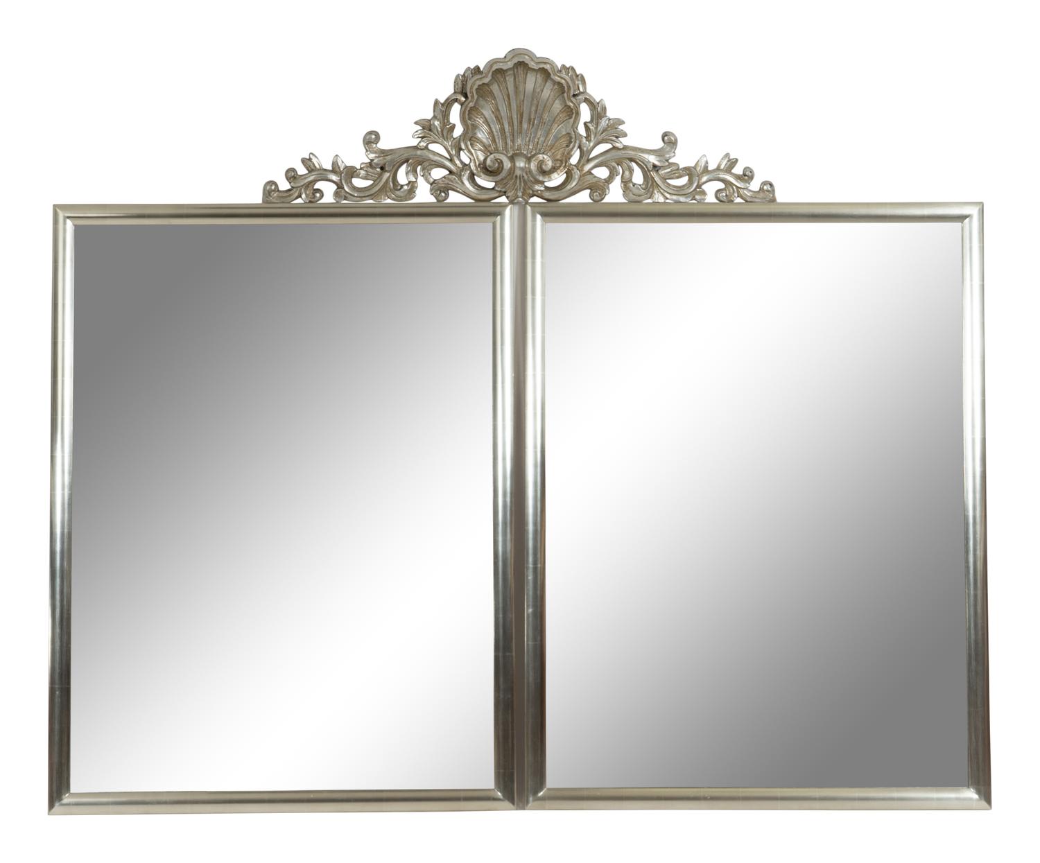 A Pair of Pierce Archer White Gold Leaf Mirrors and Carved Giltwood Pediment