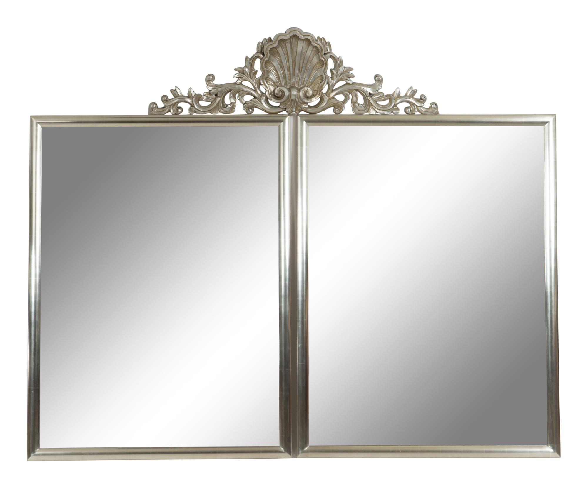 A Pair of Pierce Archer White Gold Leaf Mirrors and Carved Giltwood Pediment