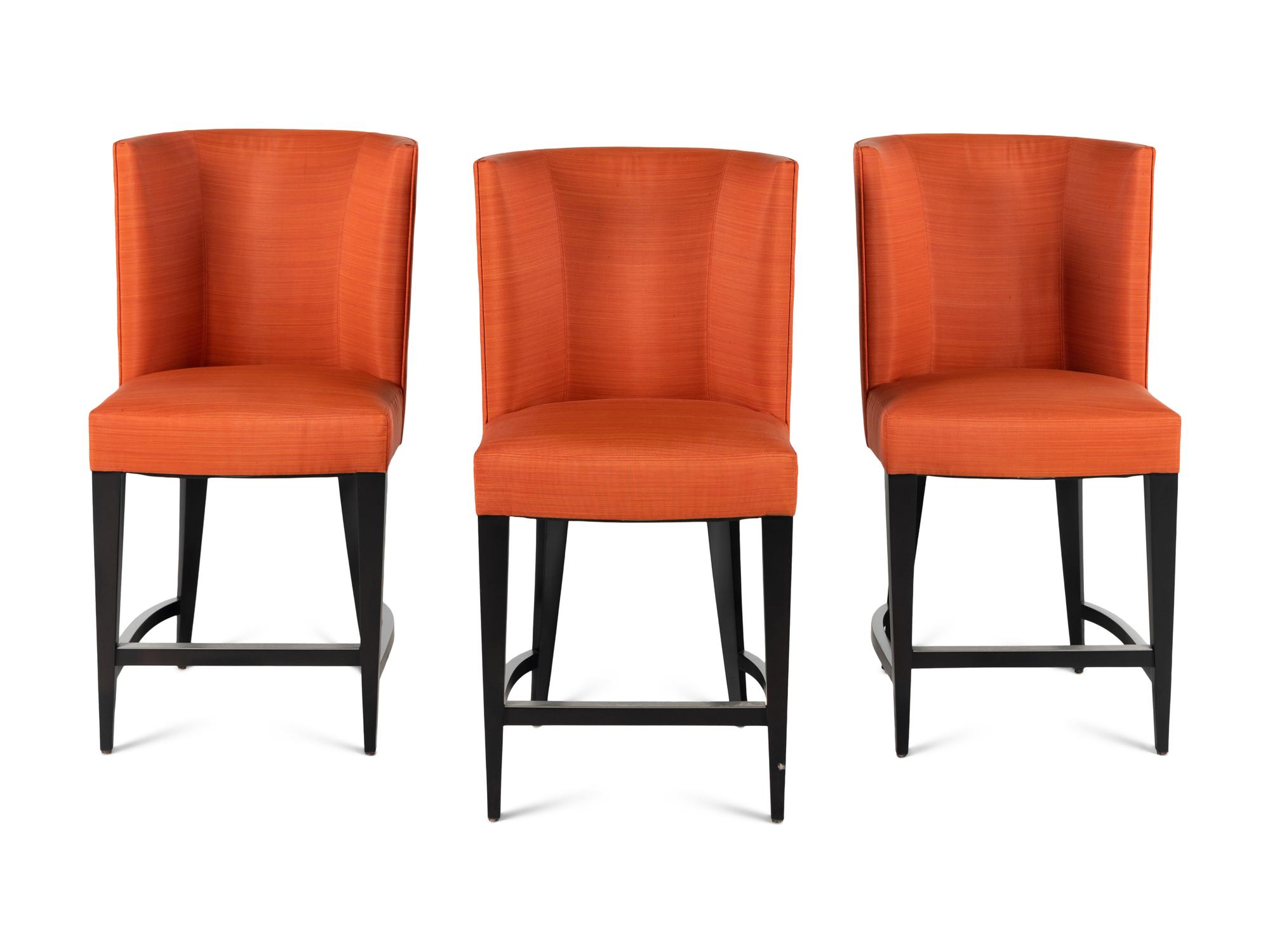 A Set of Three Holly Hunt High-Back Counter Stools