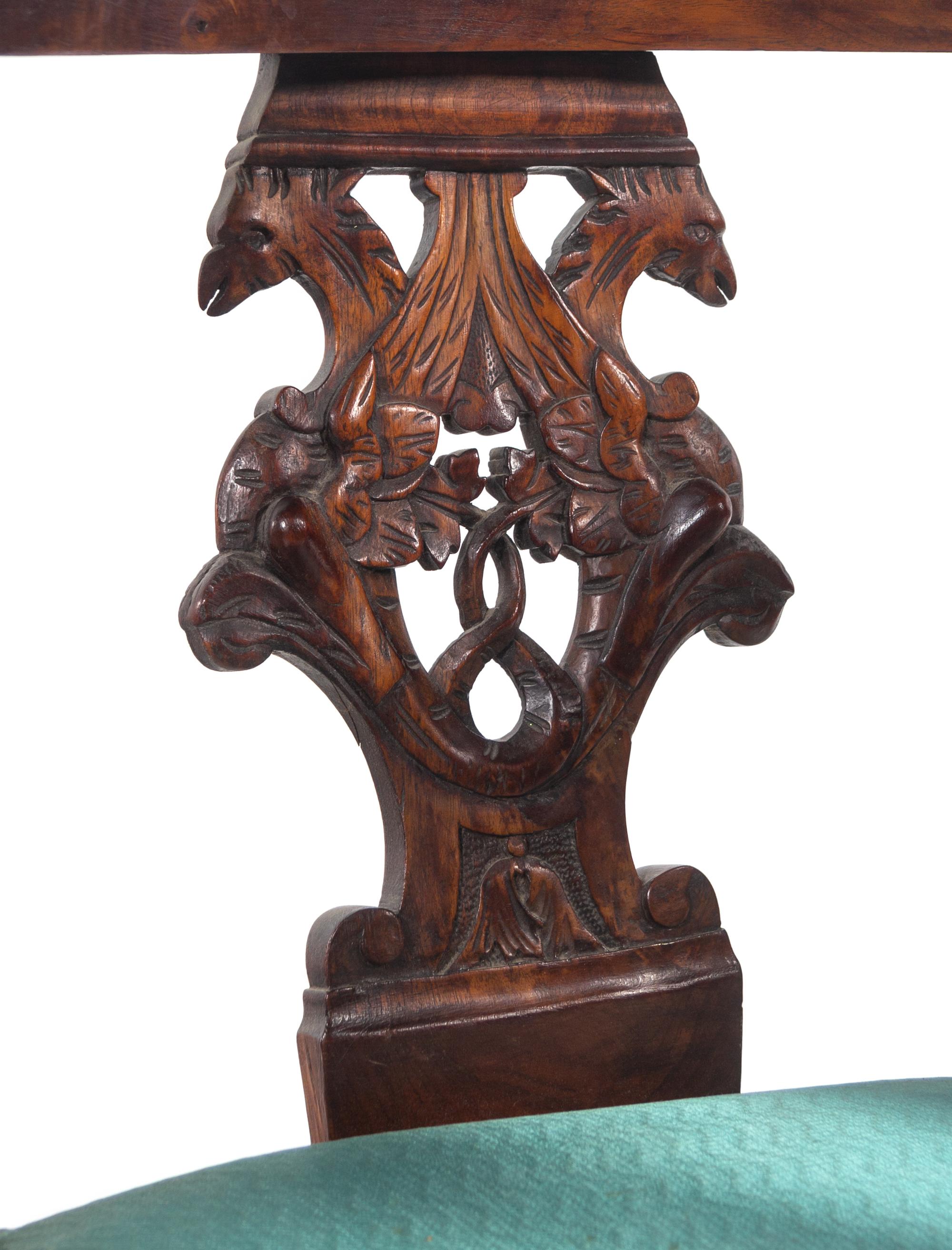An English Carved Walnut Corner Chair