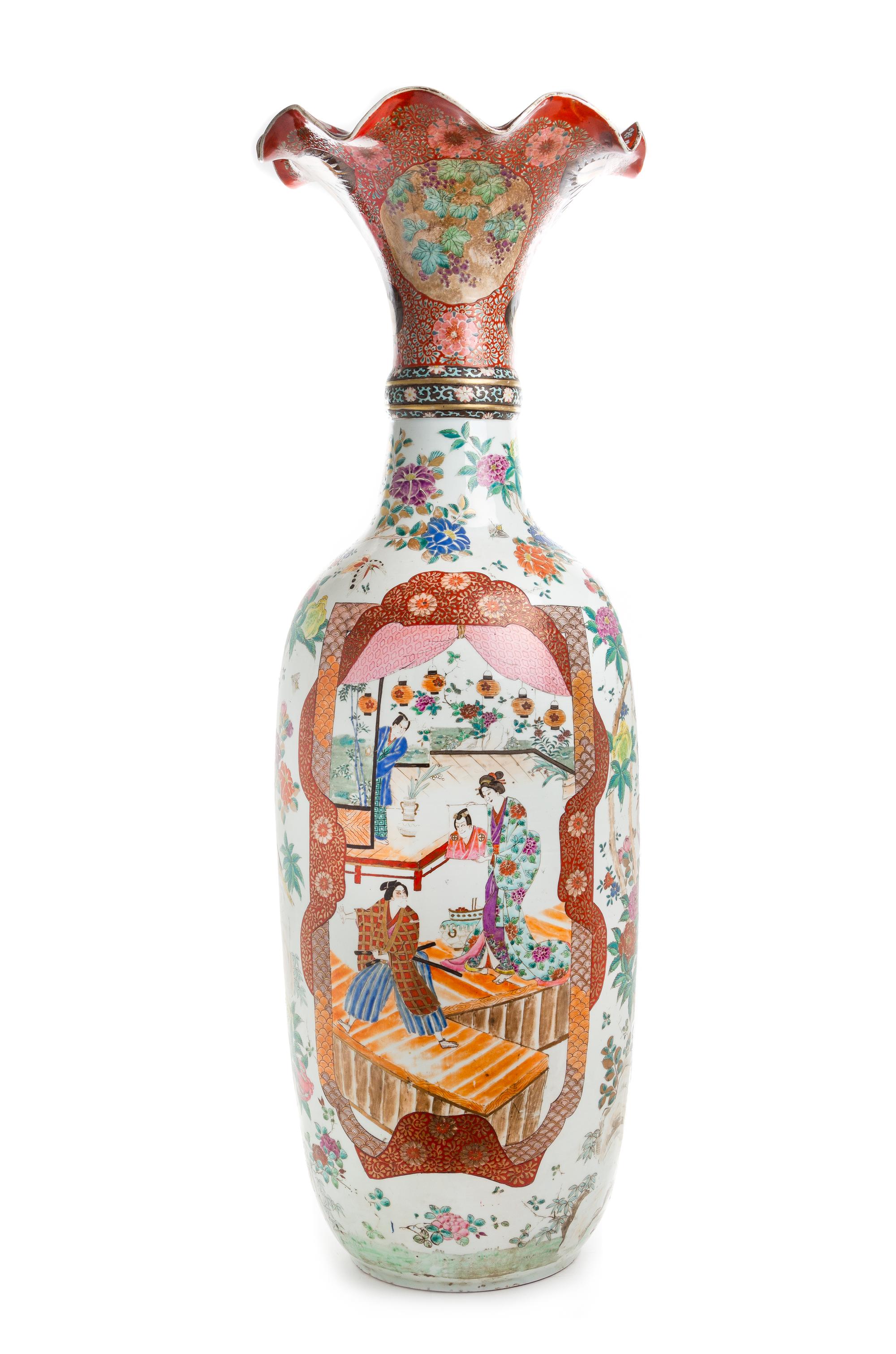A Japanese Kutani Fluted Vase Height 42 inches. — 20TH CENTURY