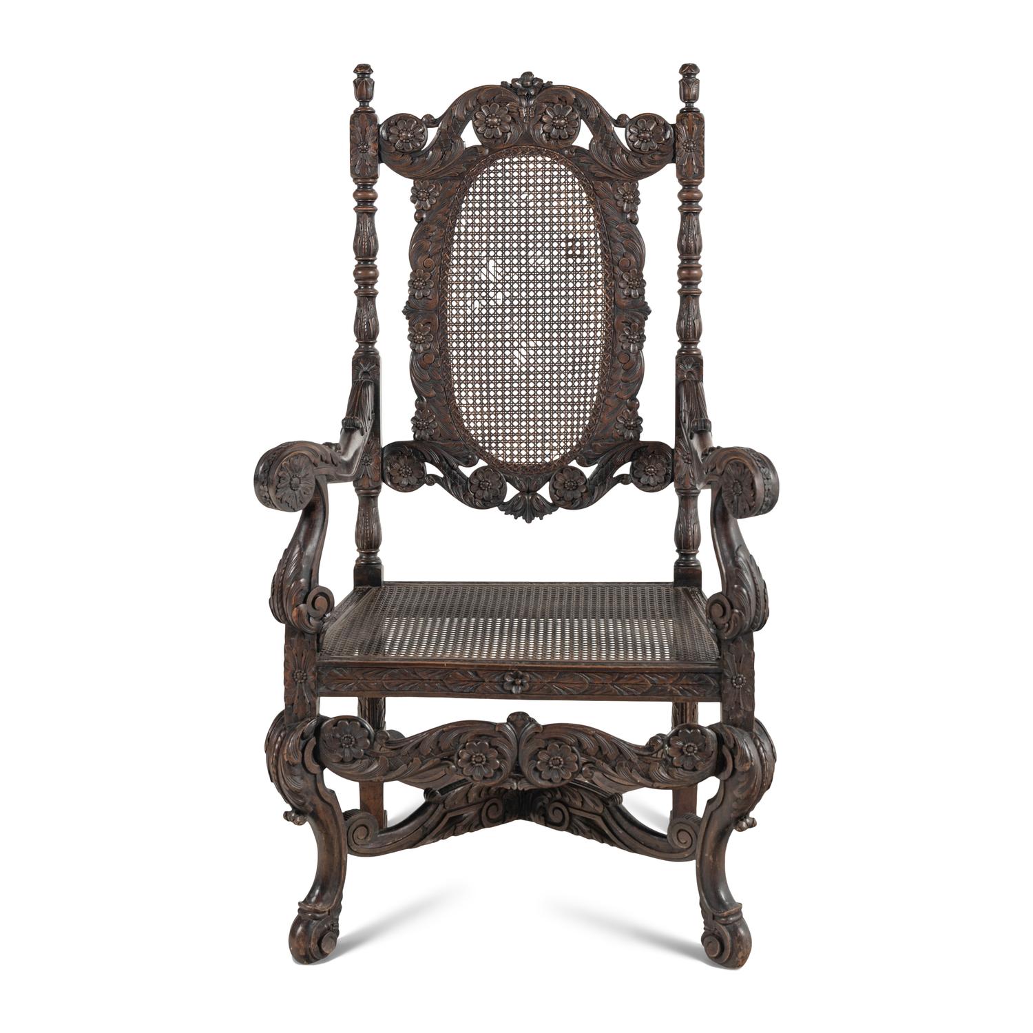 A William and Mary Style Carved Walnut Armchair
