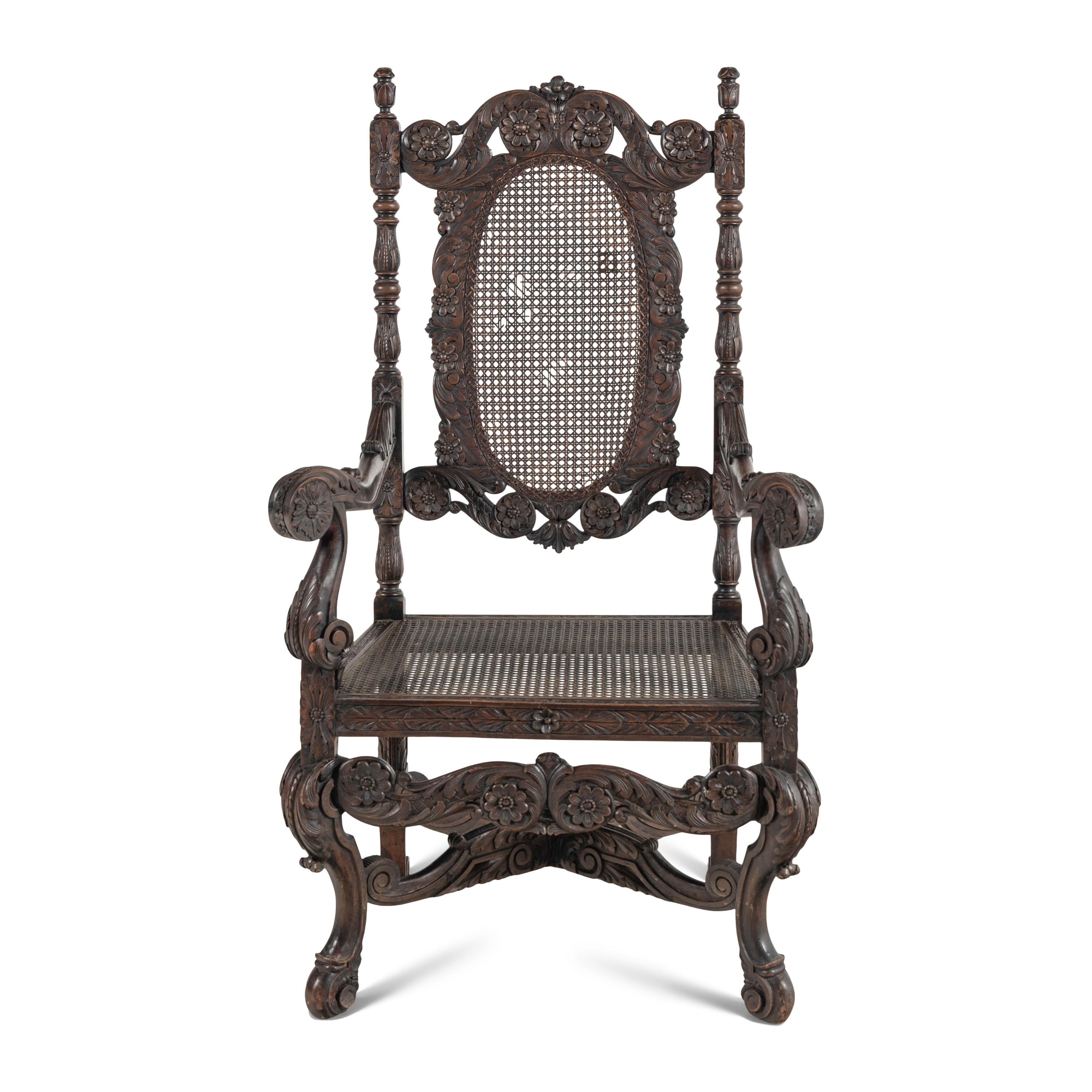 A William and Mary Style Carved Walnut Armchair