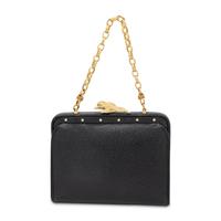 Kieselstein-Cord, Frame-Top Frog Clasp Handbag in Black Leather