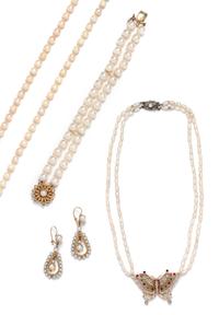 A Collection of Yellow Gold, Cultured Pearl and Multigem Jewelry,