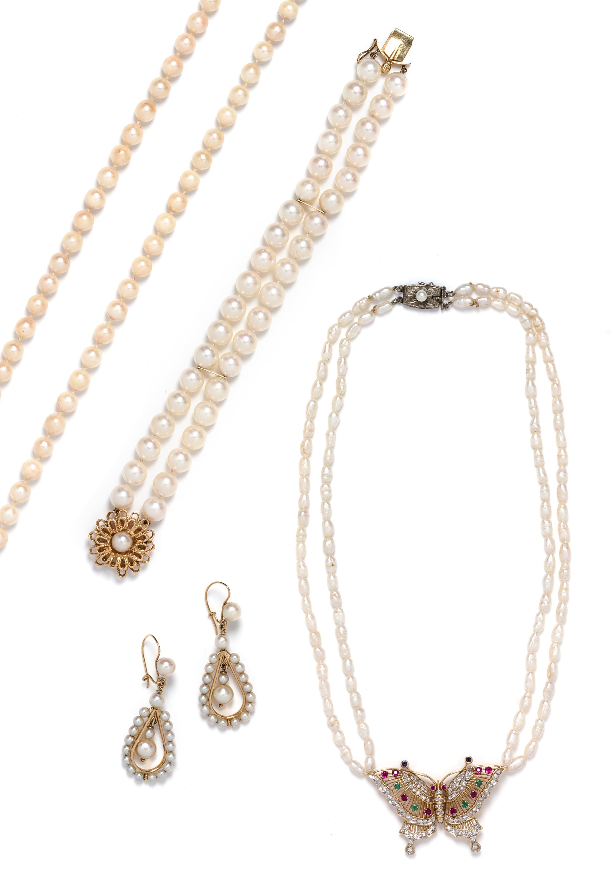 A Collection of Yellow Gold, Cultured Pearl and Multigem Jewelry,