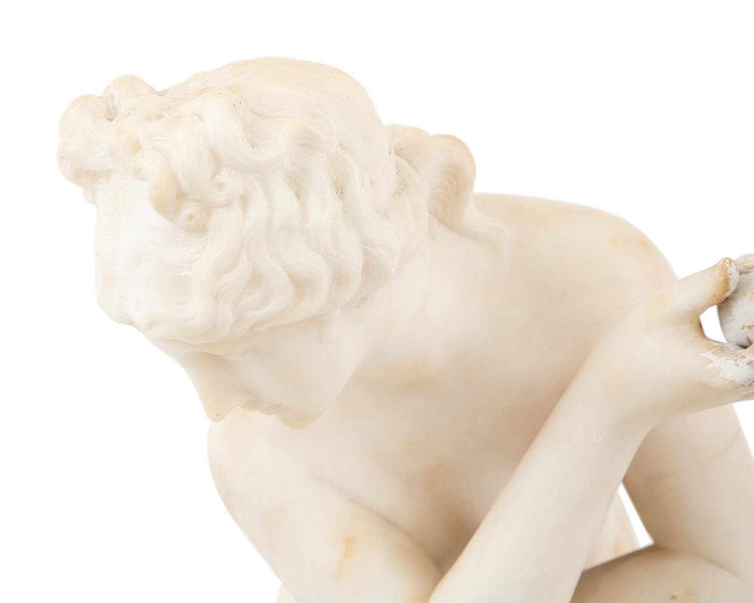 A Continental Alabaster Crouching Venus