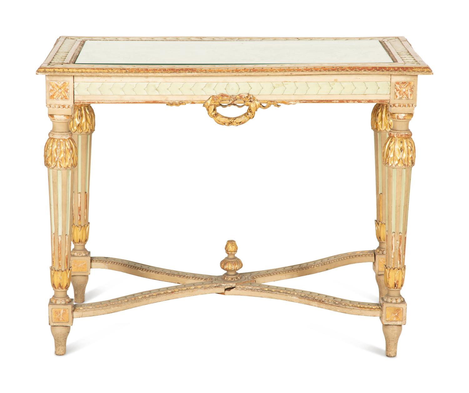 A Louis XVI Style Painted and Parcel Gilt Table (matching the previous lot) — Early 20th Century