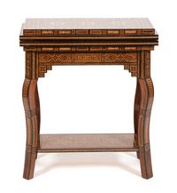 A Syrian Parquetry Mother-of-Pearl Inlaid Game Table Height 29 x width 25 x depth open 25 inches. — 19TH CENTURY