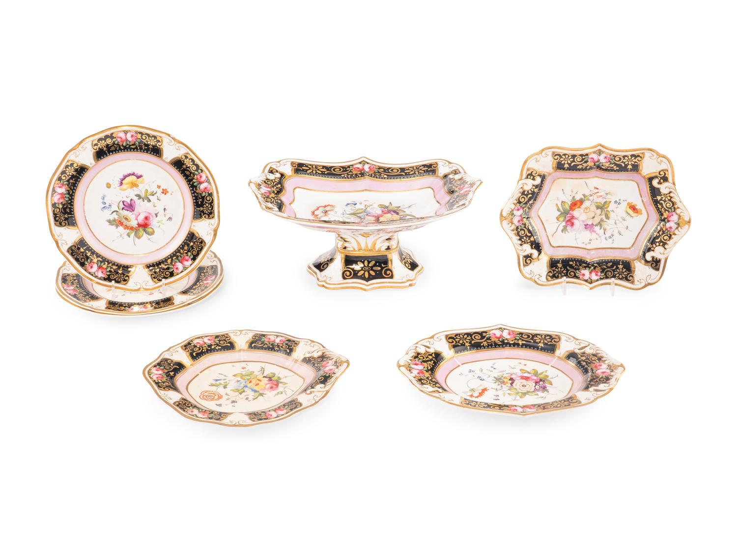 A Group of English Porcelain Dessert Service Articles