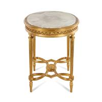 A Louis XVI Style Onyx-Inset Giltwood Center Table in the Style of Adam Weisweiler