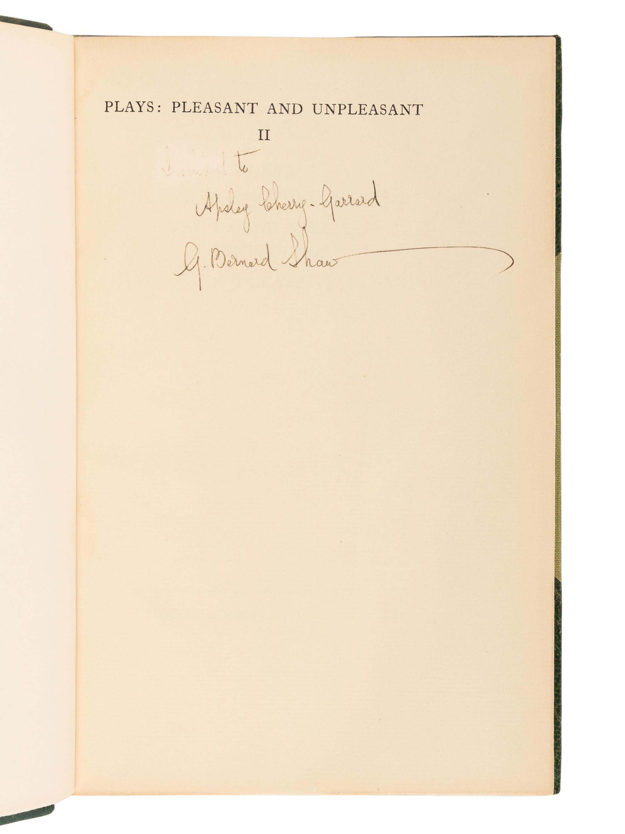 SHAW, George Bernard (1856-1950). Plays Pleasant and Unpleasant . London: Constable & Co Ltd, [1930].