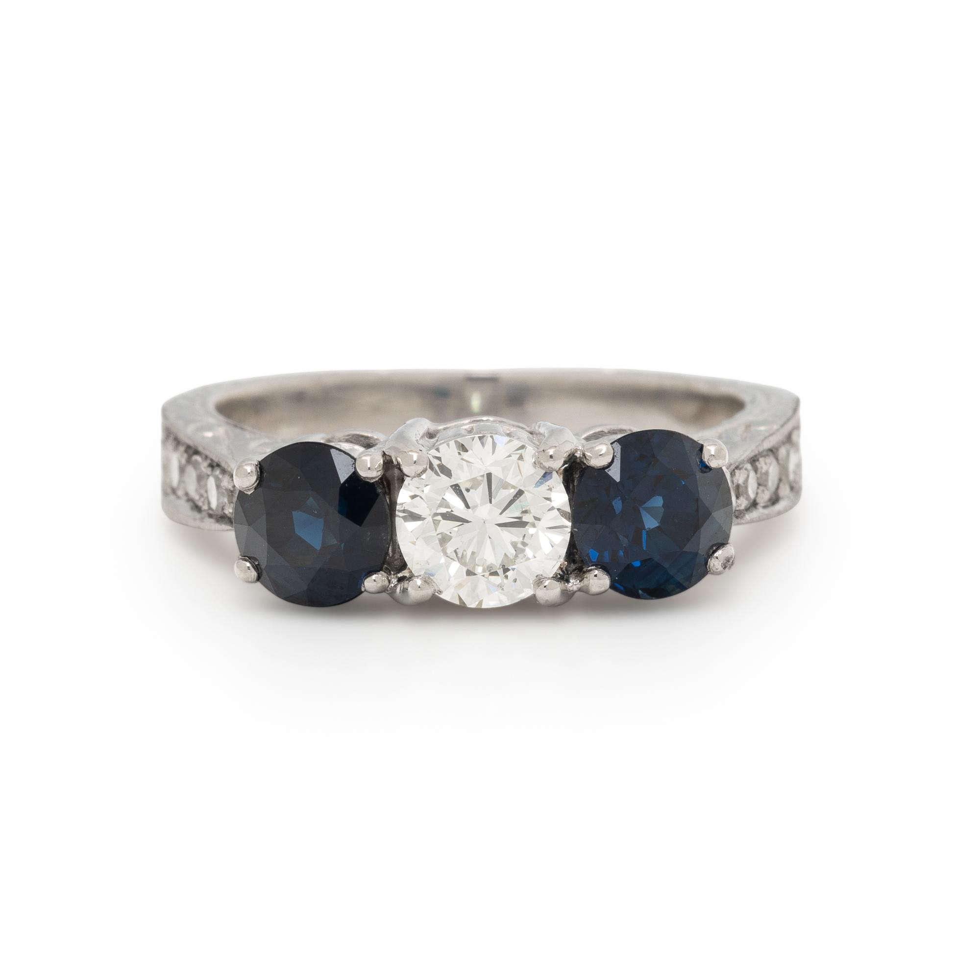 DIAMOND, SAPPHIRE, AND PLATINUM RING