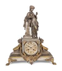 A French Silvered Bronze Figural Clock