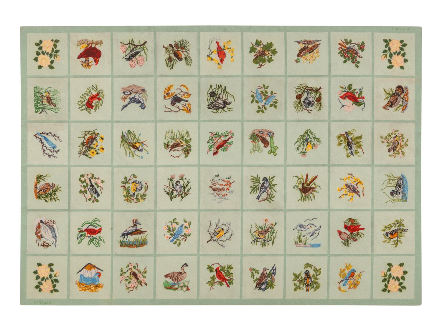 A Multi-Patch Ornithological Needlepoint Rug