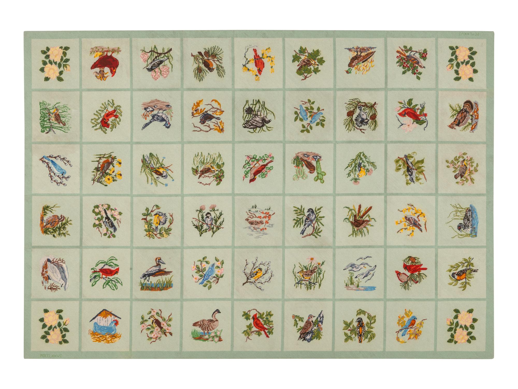 A Multi-Patch Ornithological Needlepoint Rug
