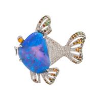 OPAL, DIAMOND AND GEMSTONE FISH PENDANT