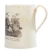 A Creamware Transfer-Printed Tankard with Naval Battle Scene