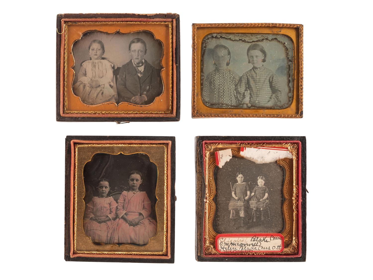 [EARLY PHOTOGRAPHY]. A group of 15 daguerreotype portraits of siblings, including: