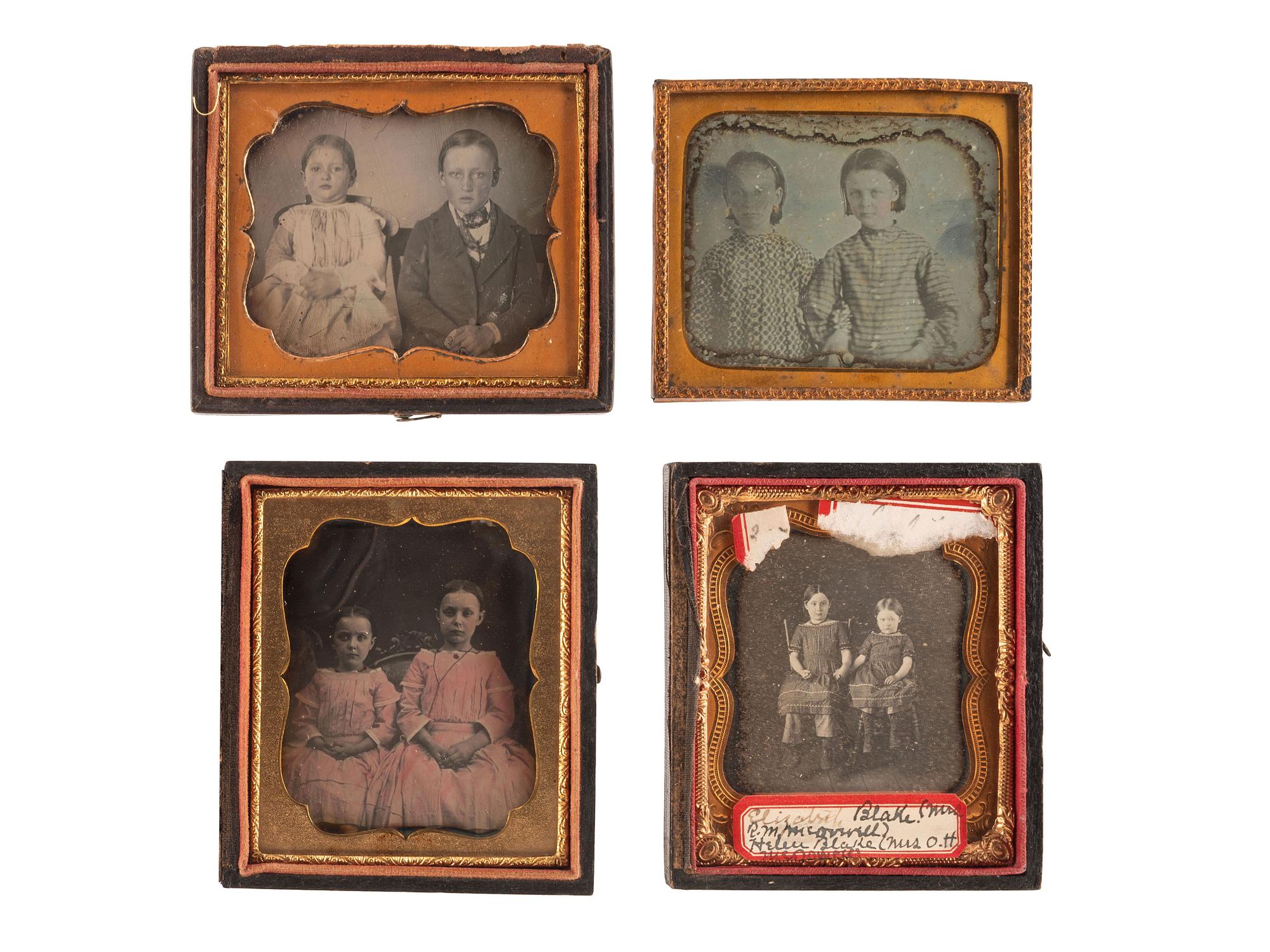 [EARLY PHOTOGRAPHY]. A group of 15 daguerreotype portraits of siblings, including: