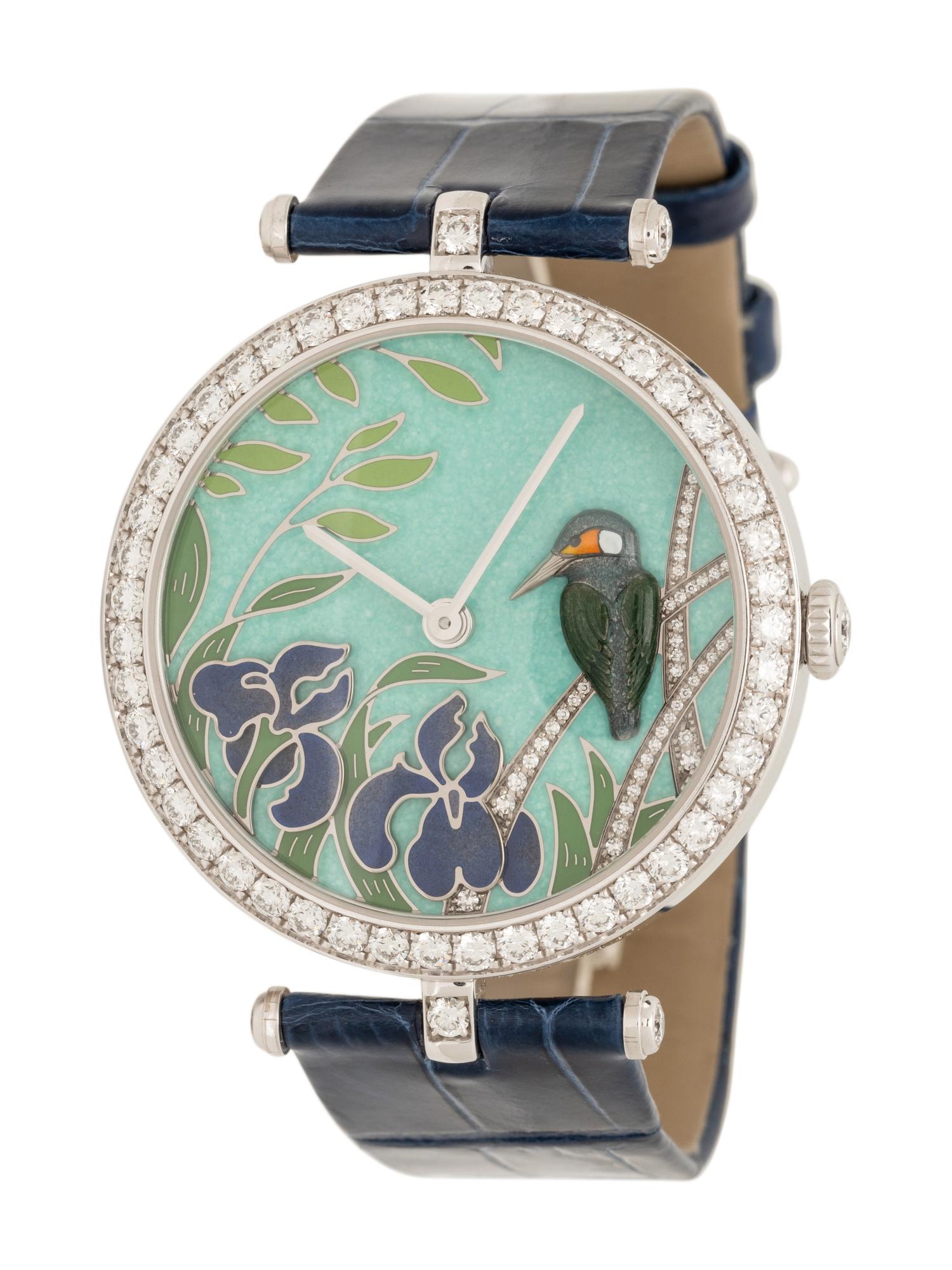 VAN CLEEF & ARPELS, WHITE GOLD, ENAMEL AND DIAMOND 'LADY ARPELS CHANCE MARTIN-PÊCHEUR' WATCH, LIMITED SERIES 14 of 22