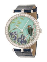 VAN CLEEF & ARPELS, WHITE GOLD, ENAMEL AND DIAMOND 'LADY ARPELS CHANCE MARTIN-PÊCHEUR' WATCH, LIMITED SERIES 14 of 22