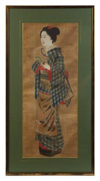 A Set of Six Japanese Paintings on Silk Each 26 1/4 x 10 1/2 inches. — 19TH CENTURY