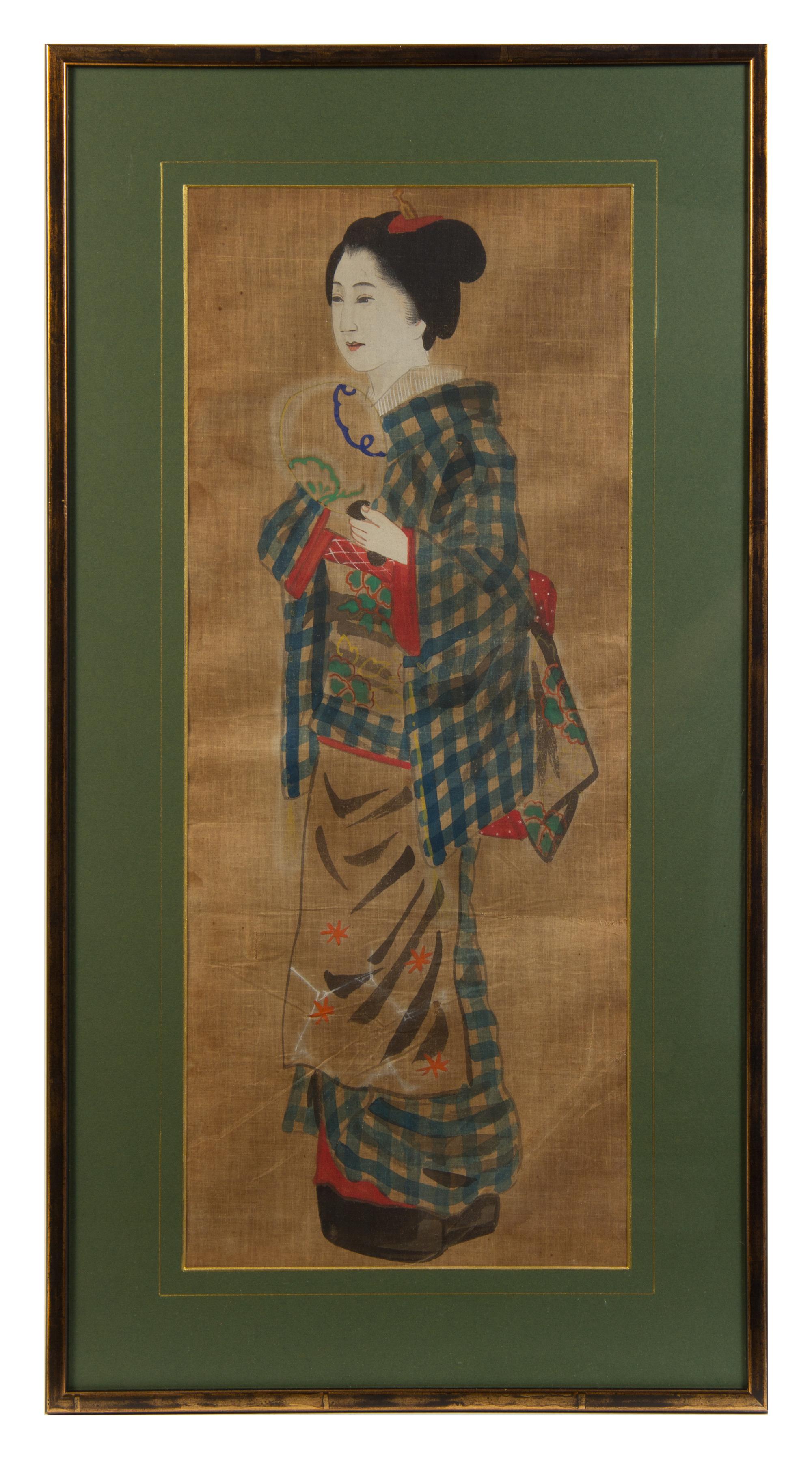 A Set of Six Japanese Paintings on Silk Each 26 1/4 x 10 1/2 inches. — 19TH CENTURY
