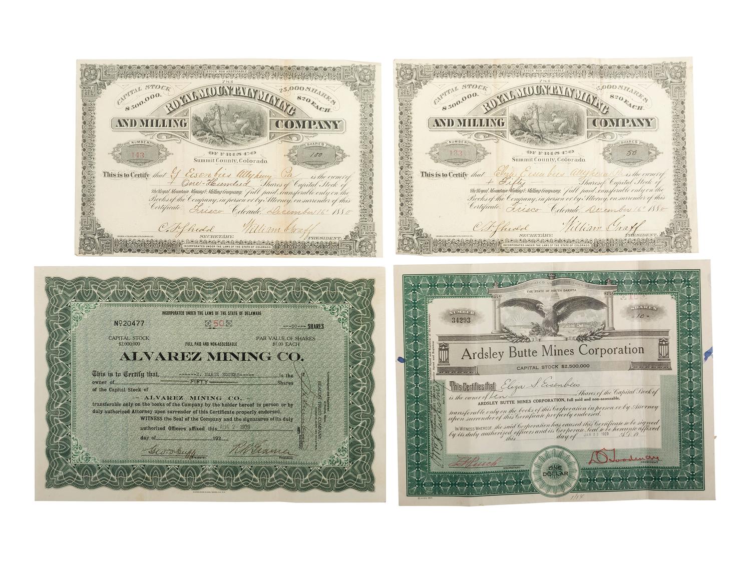 [WESTERN AMERICANA]. A group of 36 stock certificates for mining and petroleum companies.