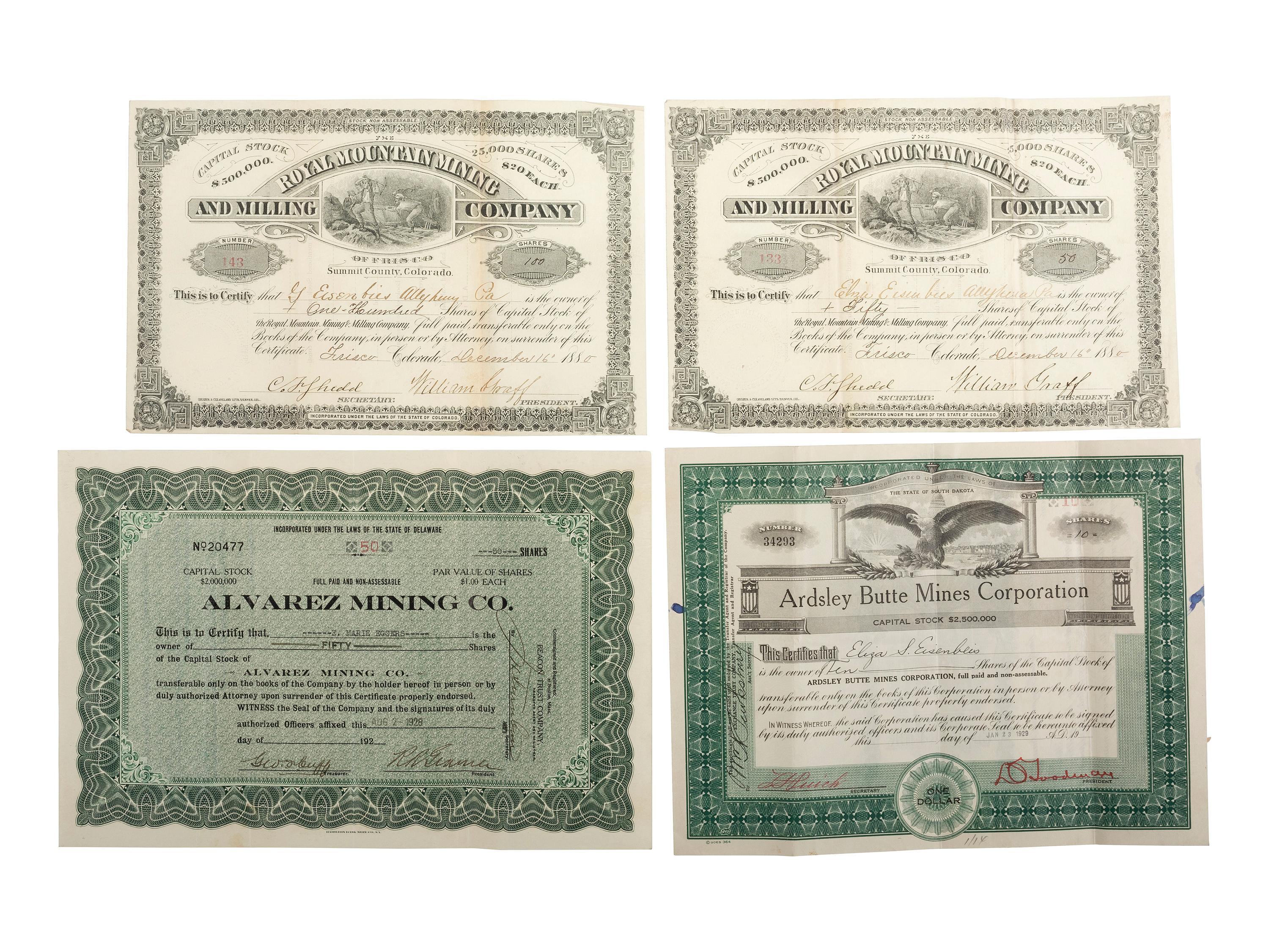 [WESTERN AMERICANA]. A group of 36 stock certificates for mining and petroleum companies.