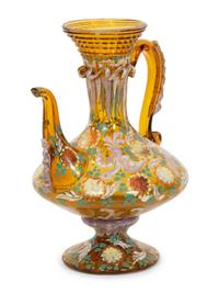 A Bohemian Enameled Glass Cocktail Set and Associated Ewer