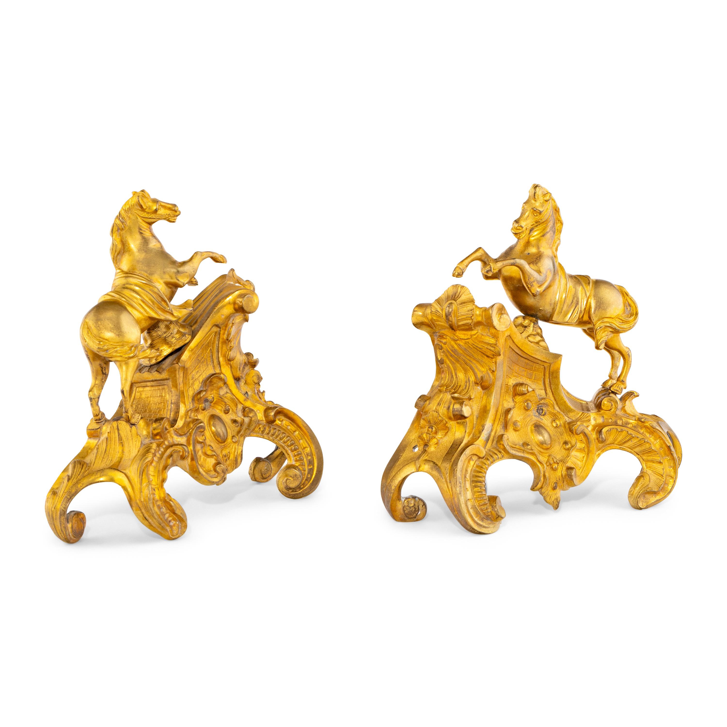 A Pair of Louis XV Gilt Bronze Chenets